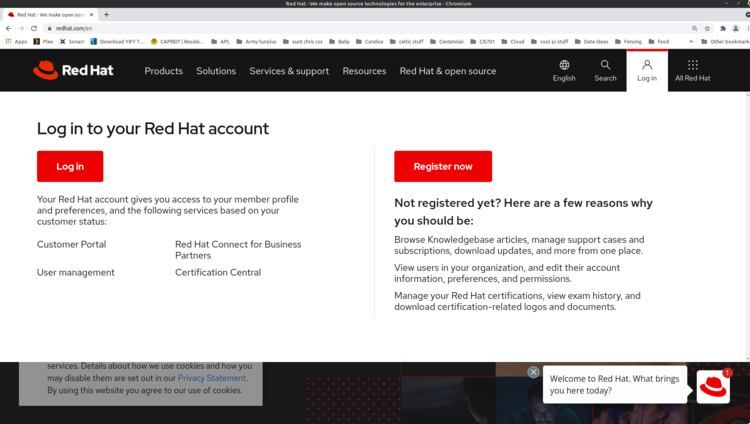 Caption Registering for a Red Hat account.