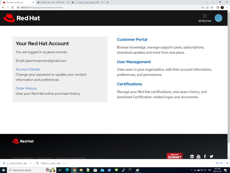 Caption Red Hat account portal