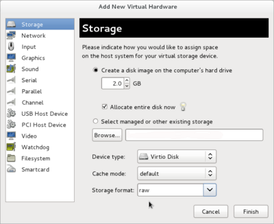 Refer to settings in the Storage dialog box.